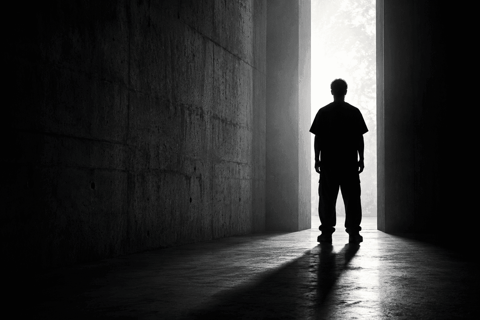 Silhouette in deep shadow — privacy policy backdrop